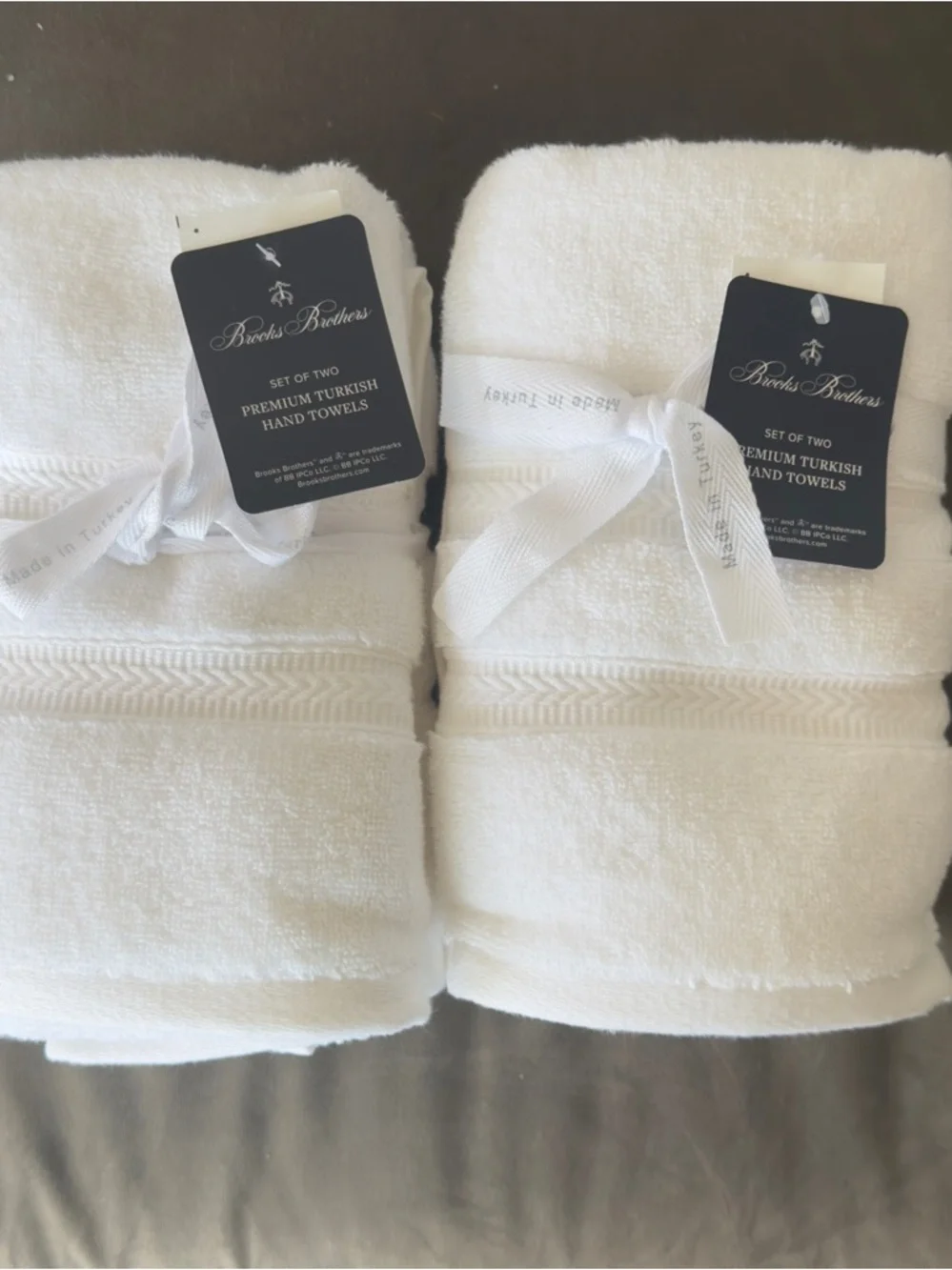 4 Brooks Brothers  100% Turkish Cotton Hand Towels Pure White Plush Set of 4 NEW